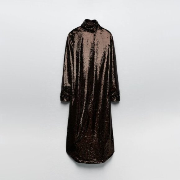 NWT Zara brown sequin long sleeve knit midi holiday dress, S - Picture 8 of 16